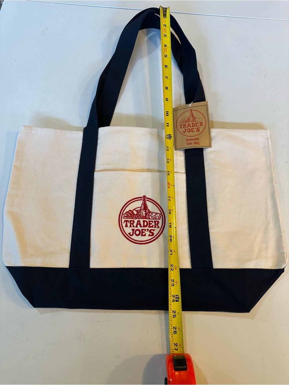 Trader Joe's Canvas Tote Bag in Natural with Black Trim